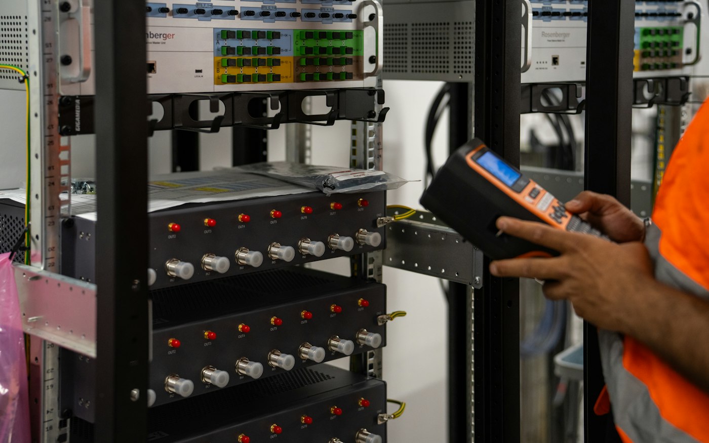 Technician servicing infrastructure