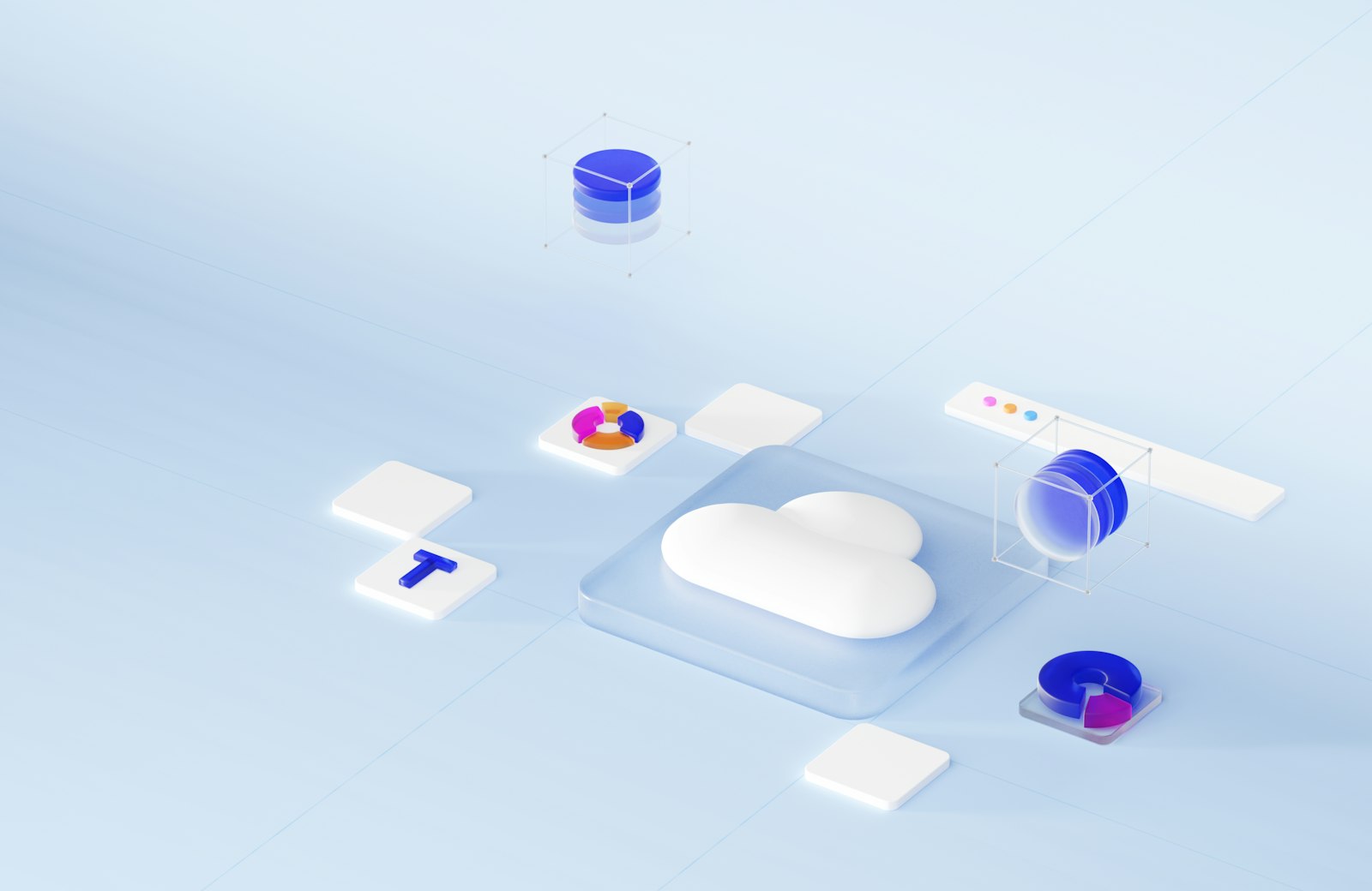 A cloud icon above data layers and charts
